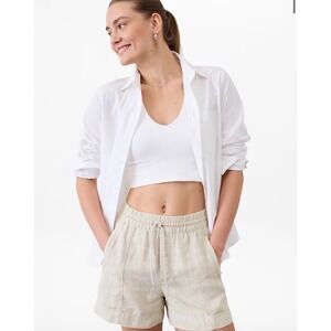 Athleta Womens XL Linen Drawstring Shorts Beige Casual Summer Relaxed Fit